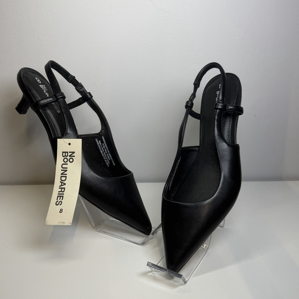 No Boundaries Kitten Sling Heels Women's Size  8 Wide Black Slip On‎ Heeled